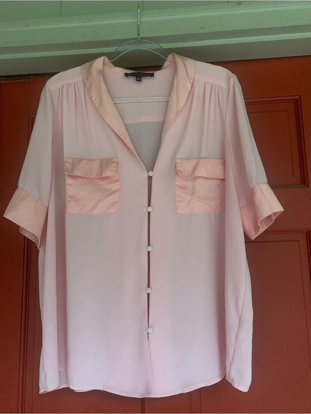 Eloquii Pale Pink Short-Sleeve Button Down Shirt